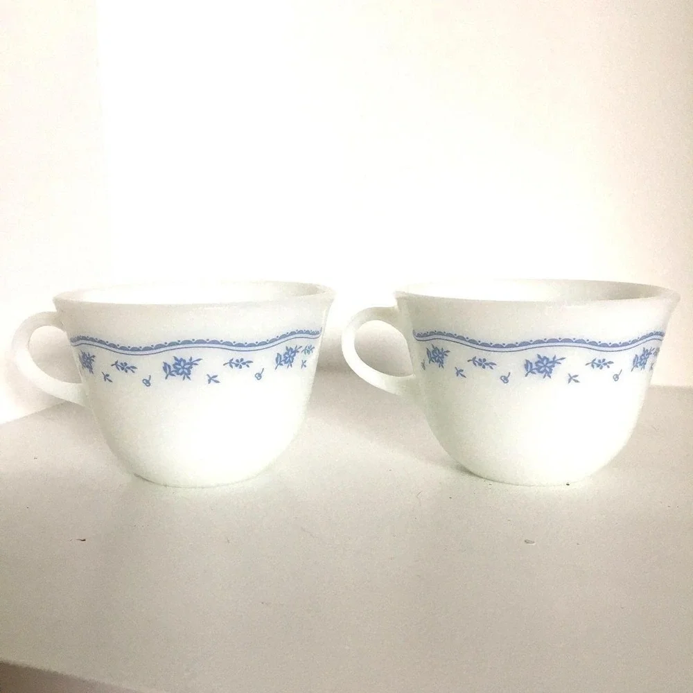 Pyrex Morning Glory Floral Tea Cup Set OS White Blue